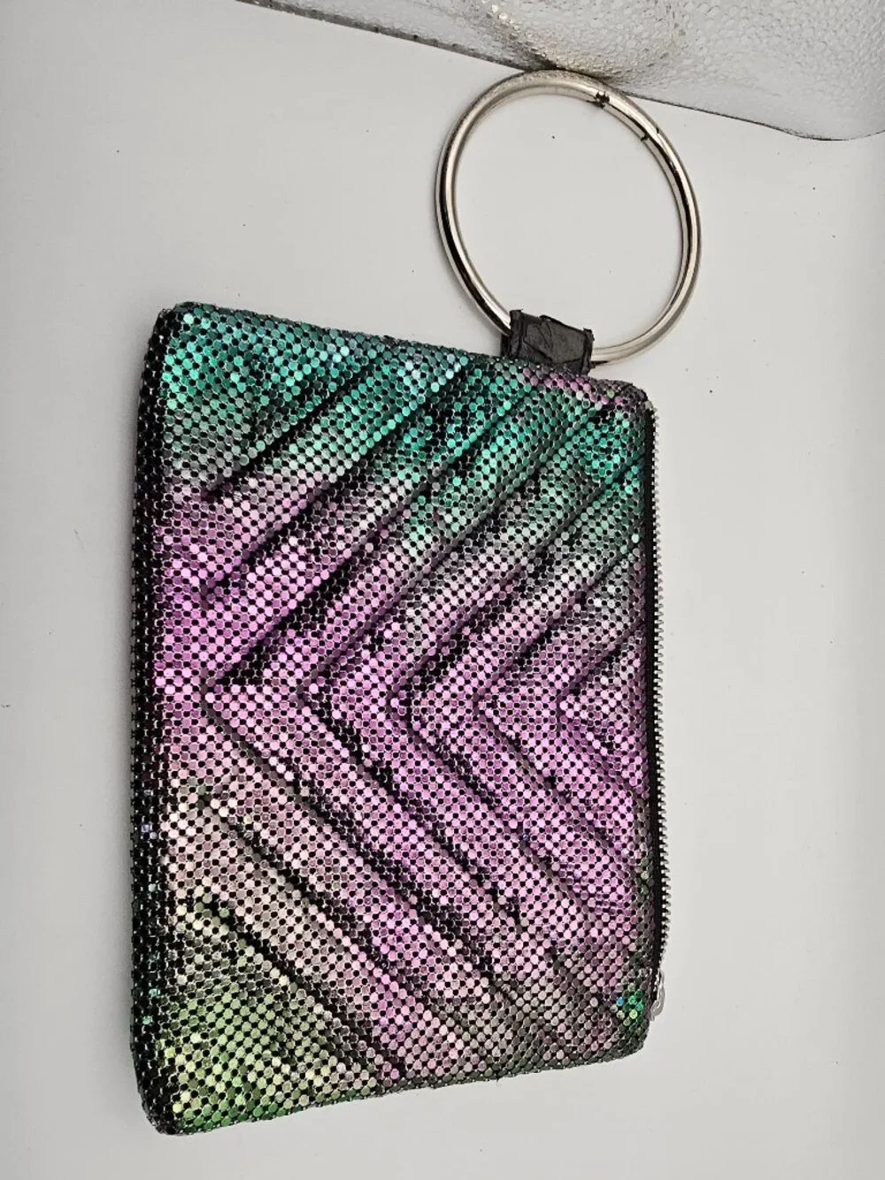INC Metallic Ombre Mesh Ring Wristlet – Chevron Chainmail Clutch